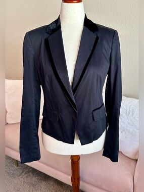 Tommy Hilfiger Black Blazer Velvet Trim Single Button Jacket Women’s 8 Tailored